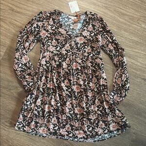 NWT Knox Rose Women’s Black Cream Long Sleeve Dress autumn floral XS fit flare